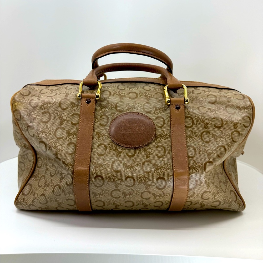 Céline CELINE C Macadam Horse Carriage Hand Bag PVC Leather Beige